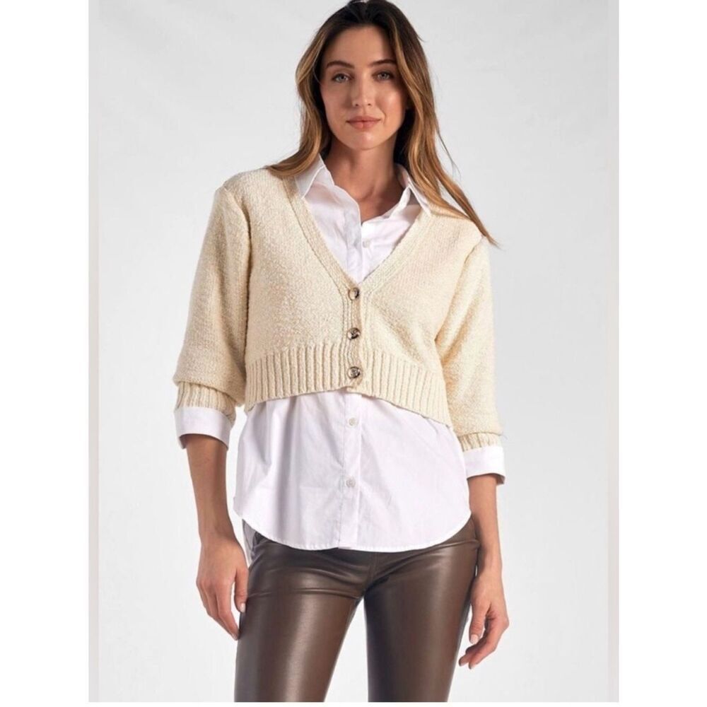 Elan cropped sweater w shirt NWT MEDIUM